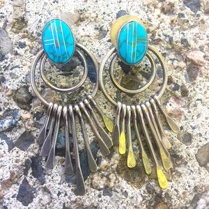 Vintage Sterling Silver Zuni Inlay Ornate Earrings!